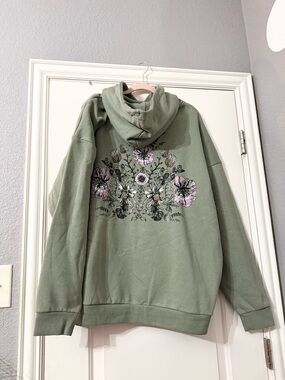 No Boundaries Sage Green Hoodie with Floral Accent